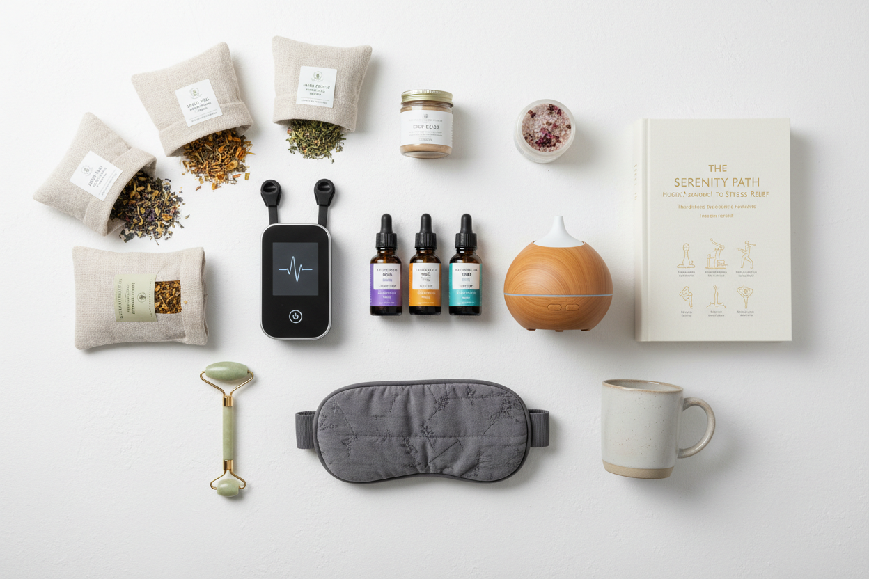 Complete stress relief kit with essential oils and wellness items