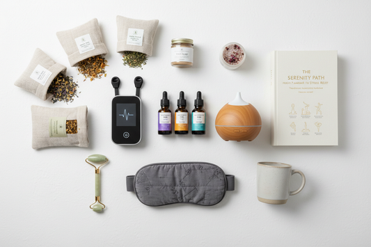 Complete stress relief kit with essential oils and wellness items