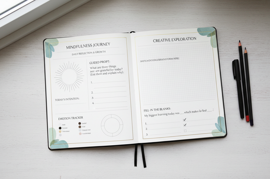 Open workbook pages showing interactive exercises and prompts