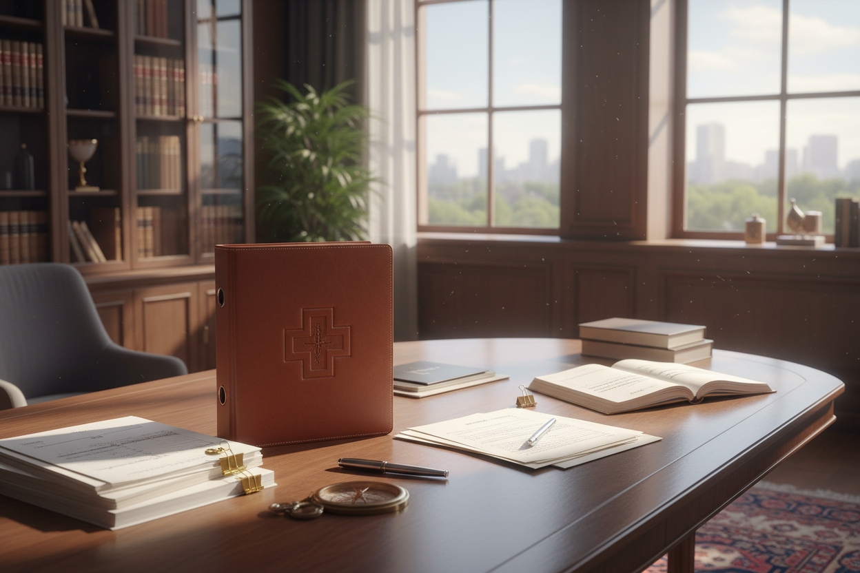 Premium leather fertility documentation binder on executive desk