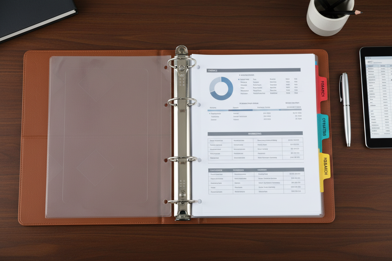 Open fertility documentation binder showing organized tabs and documents