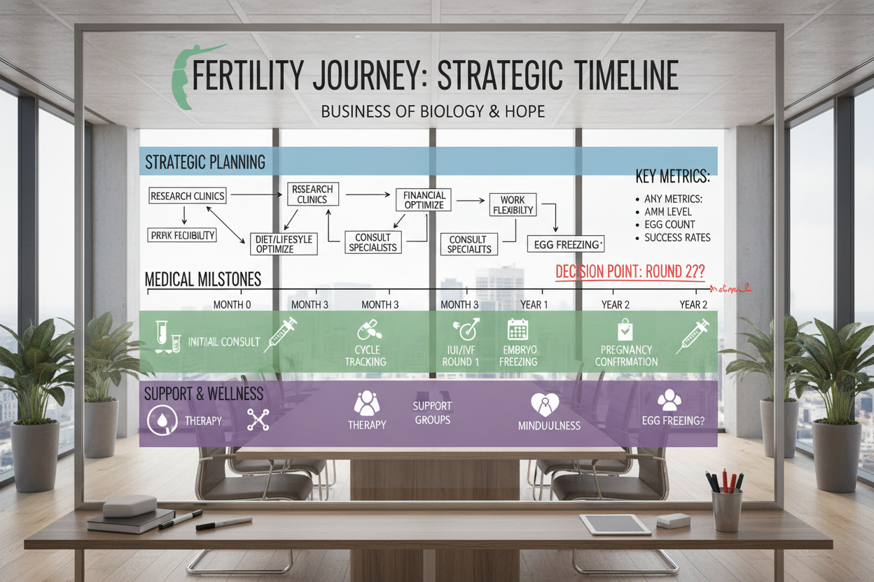 Detailed fertility timeline chart on professional whiteboard