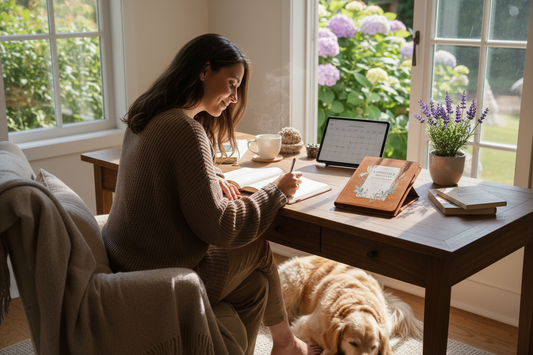 Person writing in fertility planning journal at home