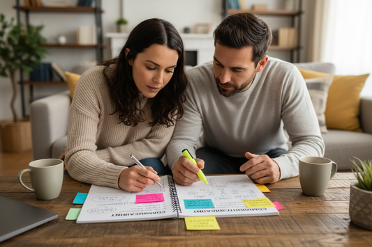 Couple reviewing relationship communication workbook together