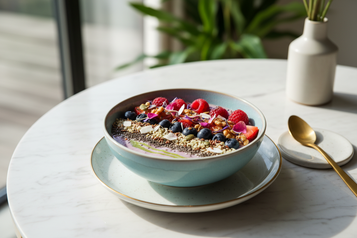 Gourmet fertility-supporting smoothie bowl on luxury table